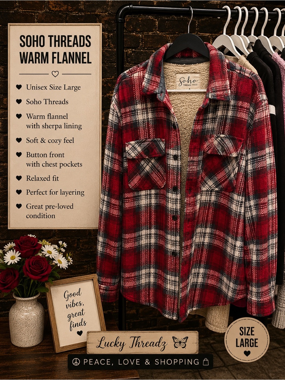 Red Plaid Sherpa-Lined Flannel Shirt
